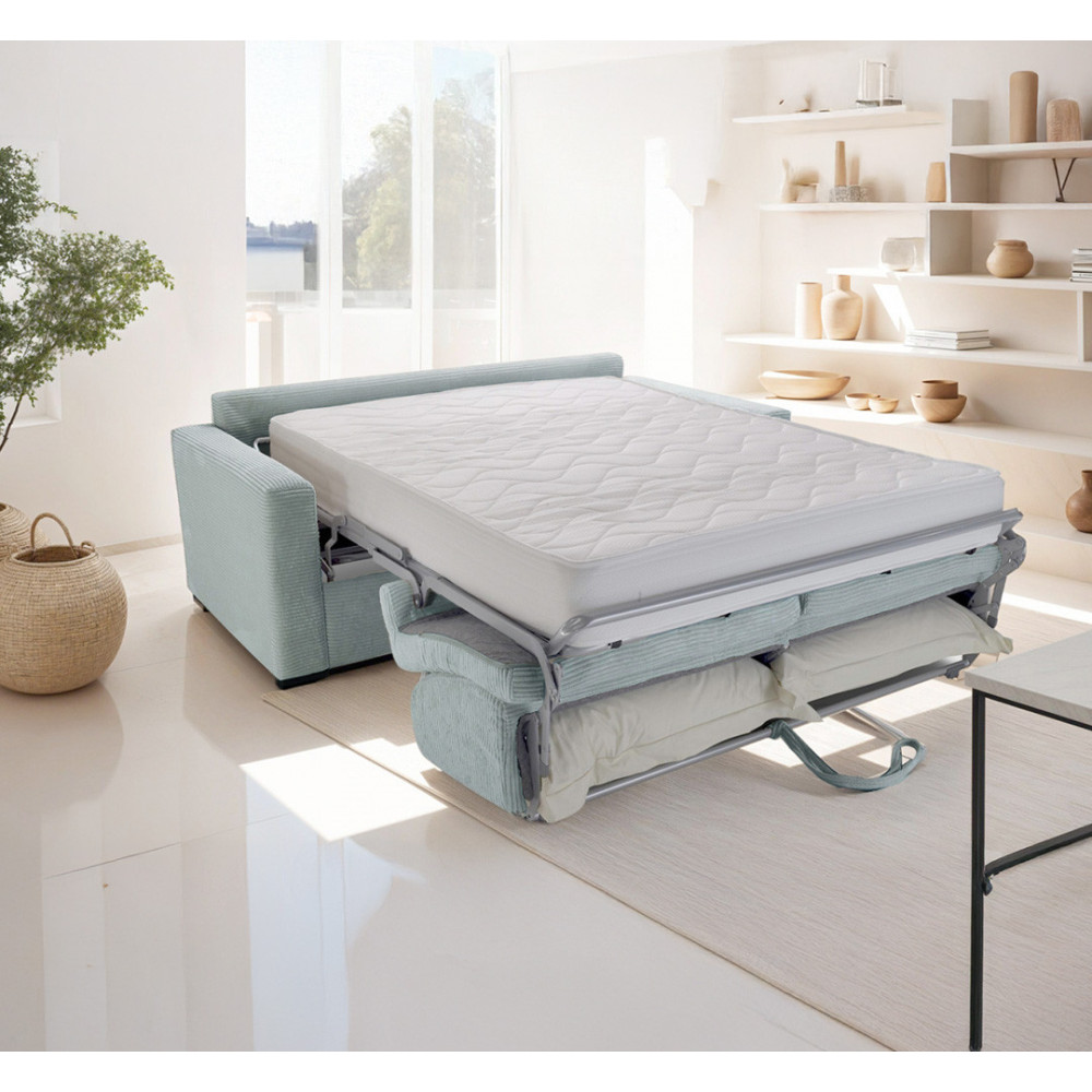 canapé velours cotele convertible ouvert en ambiance